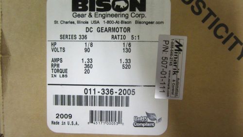 Bison DC GearMotor Series 336_ 011-336-2005 1/8HP_360 RPM TORQUE 20 IN LBS