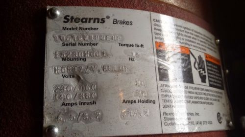 Stearns Brake 108732100EQB 1-087-321-00-EQB, 230/460 15 ft lb torque horizontal