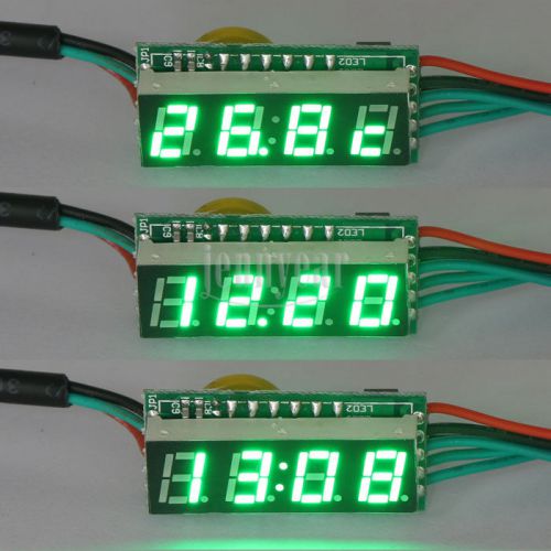 0.28&#034;  DC 12V Clock Digital Voltmeter Themometer Temp Tester Panel Meter