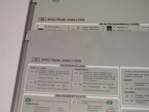 HP Aglent 8566A Pull Out Reference Information Operation Cards &amp; Tray