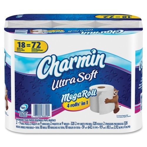 18 ROLLS OF Charmin Ultra Soft Bathroom Tissue -2 Ply -328 Shts/Roll-4.25x4