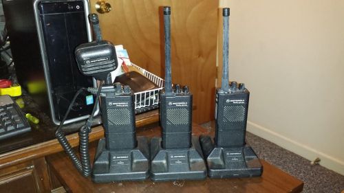 Lot of 3 Motorola Radius GP300 VHF Portable Radios with Charging Bases - 15 CHAN