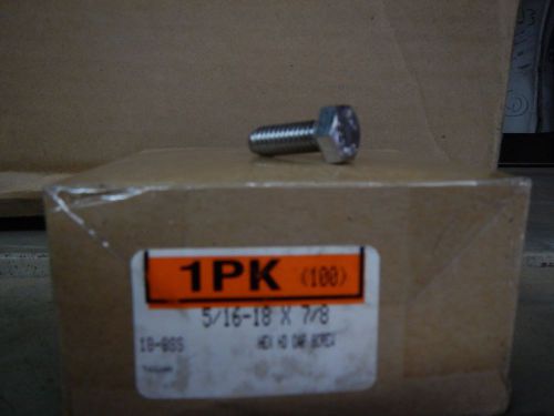 5/16 -18 x 7/8 18-8ss stainless steel hex head cap bolts full thread 100 qty