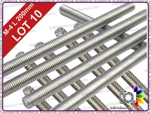 New m4 x 200mm full threaded bar rod studding a2 stainless steel (lot of 10) for sale