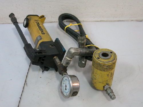 Enerpac p-141 hydraulic hand pump &amp; rcr-121 cylinder, 12 ton for sale