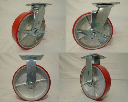 8&#034; x 2&#034; Swivel Casters Polyurethane Wheel w/ Brake (2) Rigid (2) 1400lb Tool Box