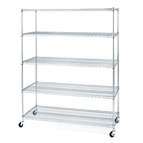 Industrial 5 tier garage rolling metal chrome shelving wire storage shelves rack for sale