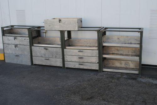 Set of 4 Heavy Duty Industrial Shelves with Drawers and Bins