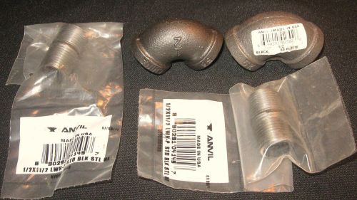 ? anvil lot of 4 pipe fittings: nipple .5&#034; npt male x 1.5&#034; long, 90 degree elbow for sale