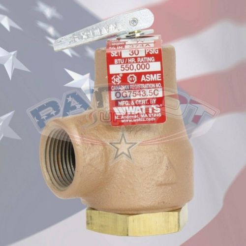 New!! watts 374a 3/4&#034; boiler pressure relief valve 3/4&#034; 30 psi 0358553 for sale