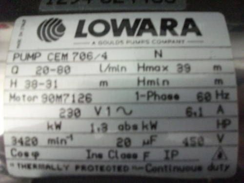 Lowara pump cem 706-4 motor 90m7126 therm. protected for sale