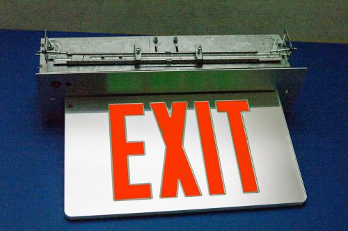 Recessed LED Edge-Lit Red Sign Exit Sign AC/DC Built-In Battery 120/277V