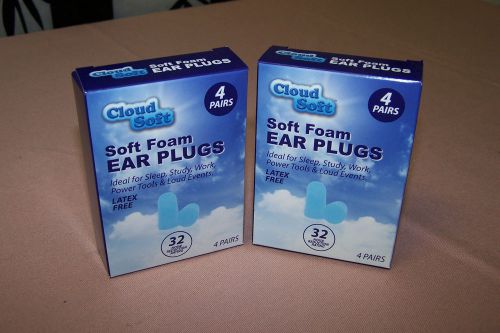 CLOUD SOFT FOAM EAR PLUGS TRAVEL PACK 4 PAIRS PER PACK 2-PACKS! NIB 32 NRR WOW!!