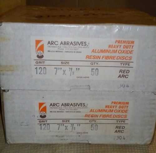 BOX OF 50 ARC ABRASIVES 120 GRIT 7&#034; X 7/8&#034; ALUNIMUM OXIDE GRINDING DISKS