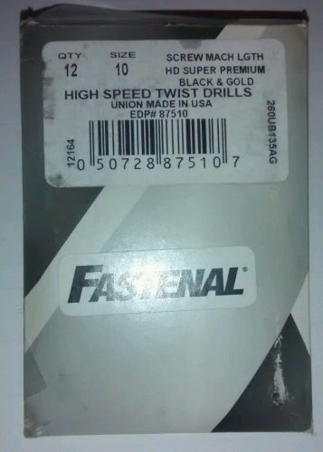 Pack of 12 FASTENAL Mach Length HD Black &amp; Gold Drill Bits SIZE 10 (.1935&#034;) NEW!