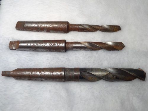 Lot of 3 &#034;national&#034; high speed taper shank drill bits: 11/16&#034; ~ 1/2&#034; ~ 7/16&#034; for sale