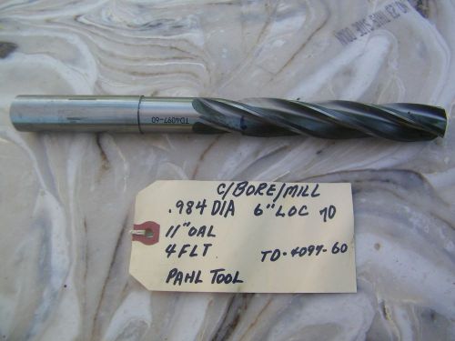 PAHL TOOLS -END MILL- .984&#034; DIA. 4 SPIRAL FLUTES, 11&#034; OAL,. 6&#034; LOC, USA