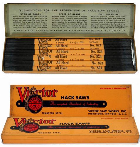 2-cases vintage victor tungsten steel hacksaw blades - 8 x 7/16, 24 teeth for sale