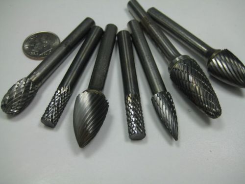 Lot ( 7 ) usa carbide 1/4&#034; shank burs aluminum cutting machinist burr tool bits for sale