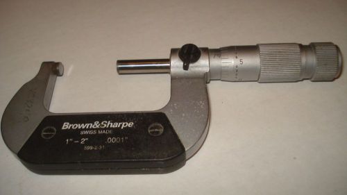 BROWN AND SHARPE 2 IN MICROMETER .0001 GRADS. MODEL 599-2-31 W/ CARBIDE FACES