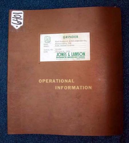 Jones&amp;Lamson Oper/Info Manual 6x36 Auto Thread Grinder, Inv 6401