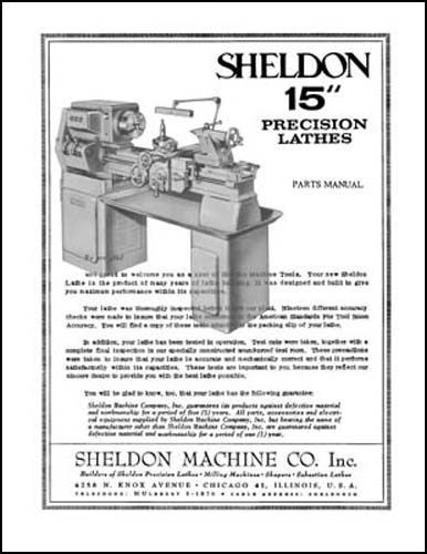 Sheldon 15 Inch Precision Lathe Parts Manual