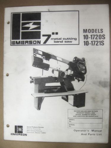 Emerson 7” Metal Cutting Bandsaw Operators Manual &amp; Parts List