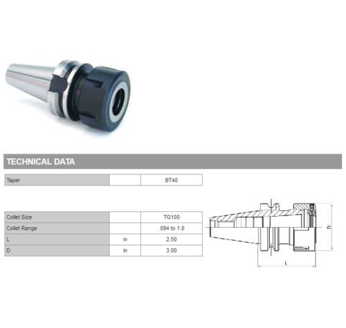 Bt40 tg100 collet chuck 3 for sale