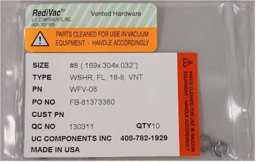 NEW RediVac #8 Vented Stainless Steel (18-8) Washer WFV-08 (10 QTY) ++FREE SHIP!