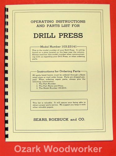 CRAFTSMAN 103.23141 Drill Press Operator&#039;s &amp; Part Manual 0171