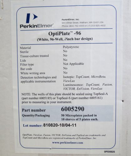 New Case/ 50 PerkinElmer OptiPlate-96 White Standard Opaque Microplates #6005290
