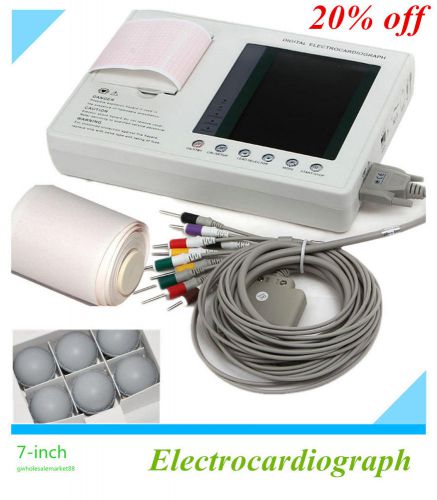 12-lead Digital 3-channel Electrocardiograph ECG/EKG Machine+ interpretation FDA