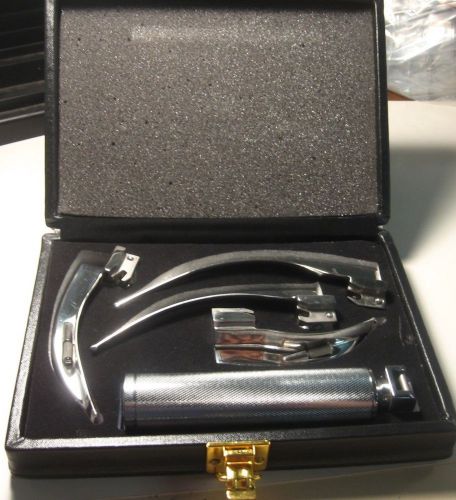 Mcintosh laryngoscope set w/ leather case, 4 blades and medium handle for sale