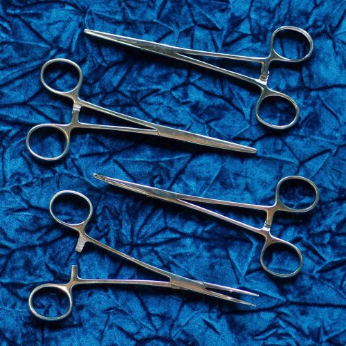 HEMOSTATS / LOCKING FORCEPS 6&#034; -- 2 Curved 2 Straight - Stainless Steel NEW