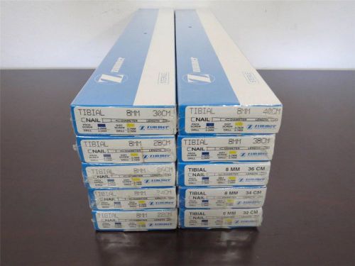 SET of 10 NEW in Box Zimmer Tibial Nails 8mm Diameter 22cm to 40cm in Length