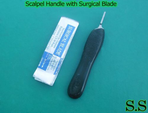 Scalpel Handle # 3 Black Color With 10 Surgical Blade # 15 Dental Instruments