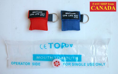 2pcs cpr mask face shield in pouch w/ key chain, 1-way valve, 2&#034;x 2&#034;, red &amp; blue for sale