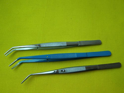 Lot of 3-College Dental Tweezer 6&#034; Angled 2Ea+1w/Lock,Ear Forceps Veterinary