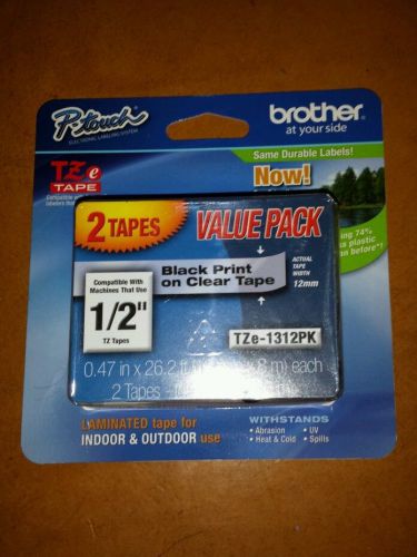 BROTHER BLACK PRINT ON CLEAR TAPE 1/2&#034; TZe-1312PK