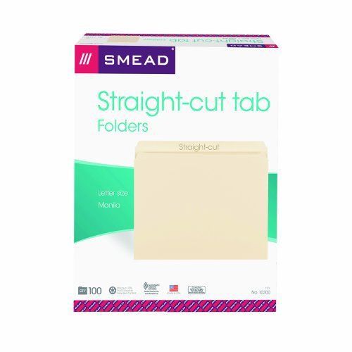 Smead File Folders  Letter Size  11 Point  Straight Cut Tab  Manila  100 Per Box
