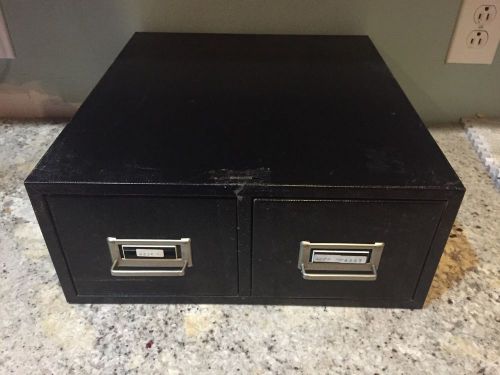 Vintage industrial two drawer metal file box card catalog black for sale