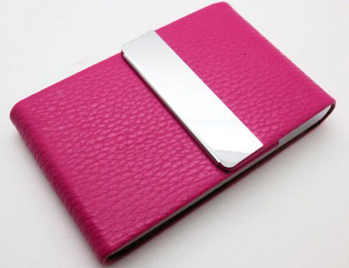 Gift Stainless Steel Leatherette Business Name Card Holder Box Case Hot Pink