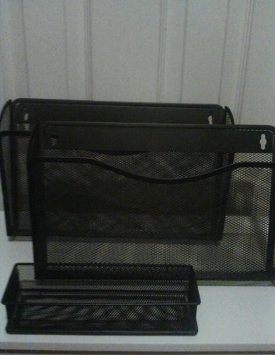 3 lot*black metal mesh*wall file/paper holders &amp; pen holder.organizers for sale