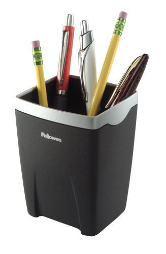 Office suites pencil cup - 4.3&#034; x 3.1&#034; x 3.1&#034; - 1 each - black, silver (8032301) for sale