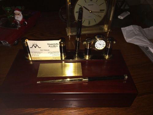 Bulova Desk Clock pen &amp; card holder envelope opener