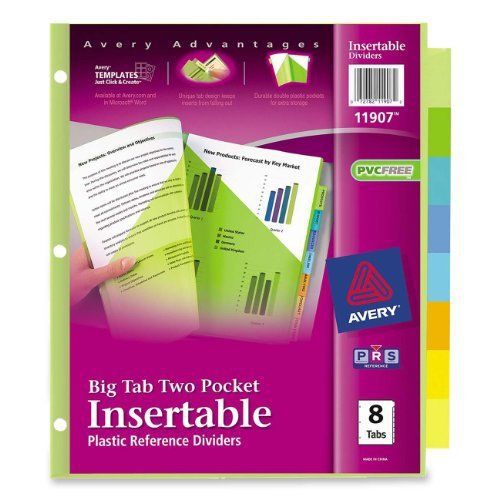 Avery Big Tab Two Pocket Insertable Plastic Dividers 8 Tabs 1 Set 11907