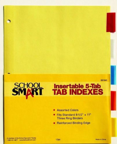 School Smart Insertable Tab Indexes, Assorted Colors, 1 Pack of 5