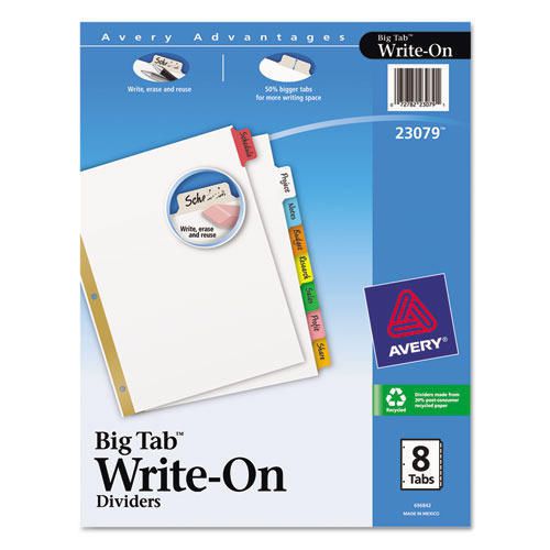 Avery 23079 Big Tab Write-On Dividers Erasable Laminated Tabs Clear Set of 8 NEW