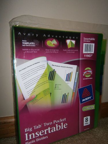 AVERY 11907 BIG TAB TWO POCKET INSERTABLE PLASTIC DIVIDERS 8 TABS MULTICOLOR