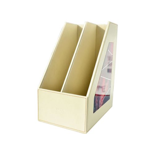 Ever coral red series beige leather desk organizer office file holder